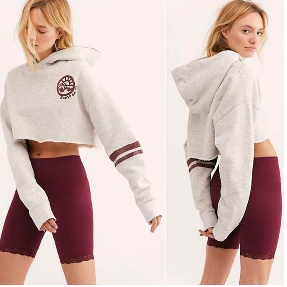 Free People Tops - Free People Gray Baldwin Graphic Cropped Hoodie